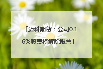 迈科期货：公司0.16%股票将解除限售